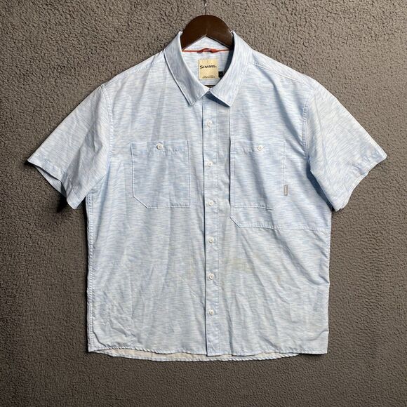 Mens Simms Button Up Fishing Short Sleeve Shirt Lightweight Large - Picture 1 of 16